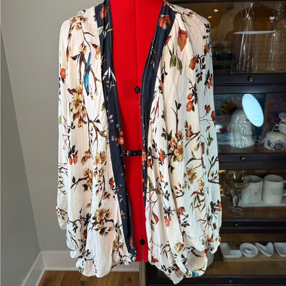Sandy & Sid Tops - Sandy & Sid Floral Bird Kimono Cardigan Open Front Boho Drape Jacket Size S